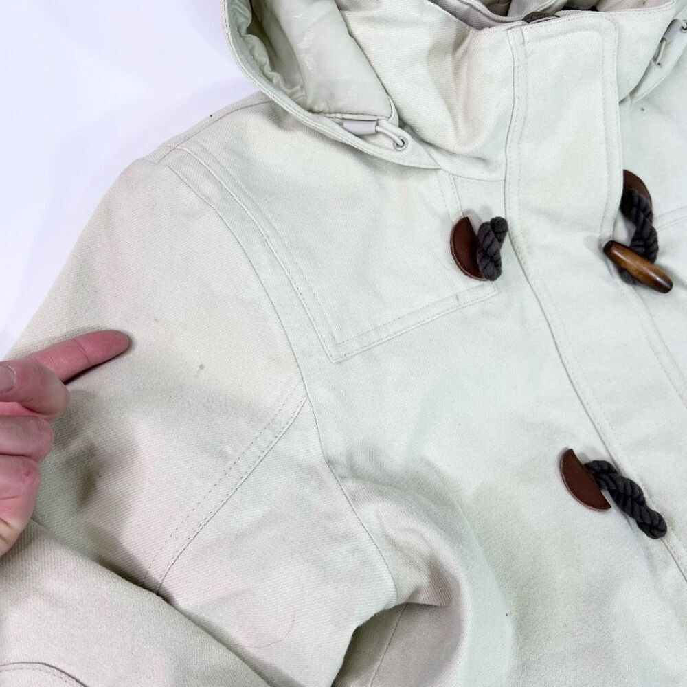 Merrell Hooded Coat Womens Medium Cream Lined Toggle Accent Opti-Shell Opti-Warm - Picture 8 of 12